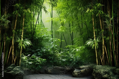 Bamboo Bliss  Sunlight Piercing Through a Serene Bamboo Forest Scene   a tranquil and idyllic photo backdrop  capturing the essence of a nature retreat in a bamboo haven. 