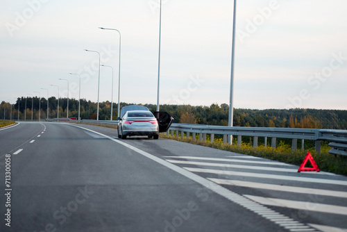 Car Vehicle Breakdown On A Highway. Roadside Assistance. Check Engine Error.