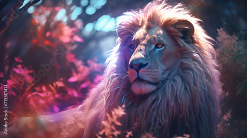 A lion sits front view image AI Generative Art
