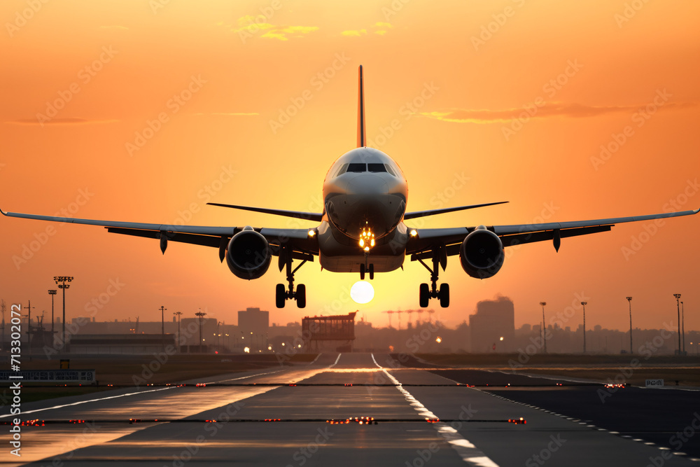 A plane taking off from an airport A plane taking off from an airport