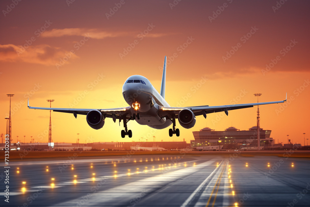 A plane taking off from an airport A plane taking off from an airport