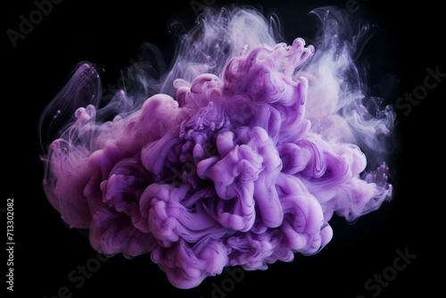 Smoke cloud with purple and white hues on a dark backdrop. Generative AI