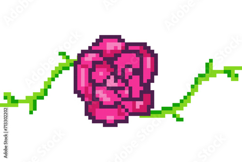 Pixel valentine's day rose, flower, 8 bit, retro, y2k pixel icon on a completely white background vector