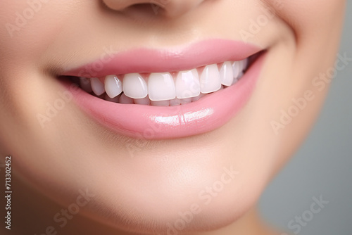 Closeup healthy white teeth and pink gum of a woman