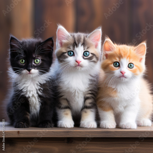Different colored cat kittens sitting beside each other