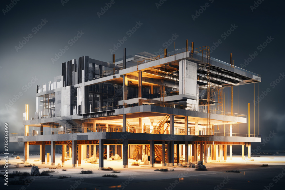 modern concrete and steel building construction site