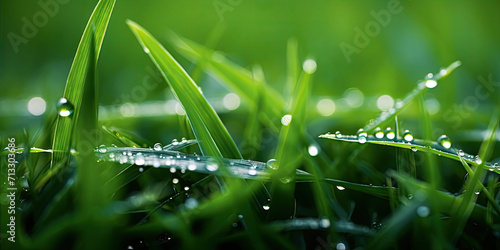 close up dew drops on grass, close up of rain drops on green grass, 