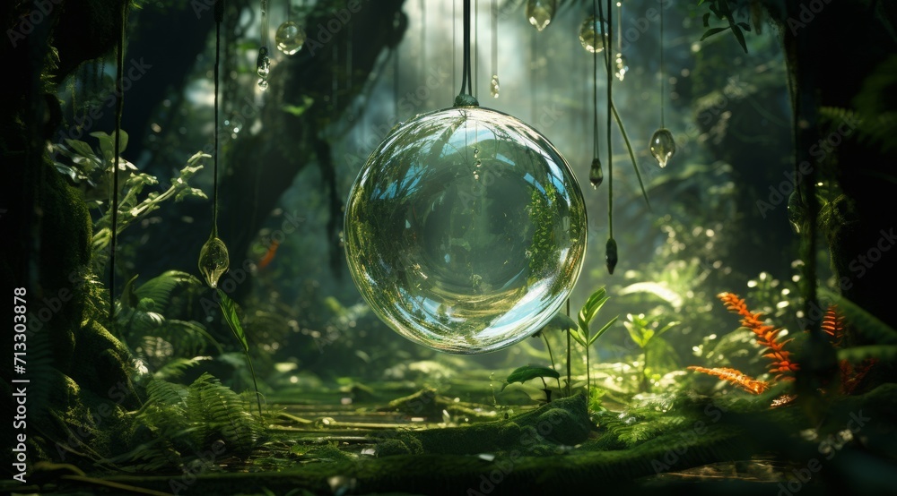 Realistic water drop with an ecosystem for world water day. A water drop with flowers in it on mossy areas, in the desert and on rocky ground. Large drop of water and green plants Realistic water drop with an ecosystem for world water day. A water drop with flowers in it on mossy areas, in the desert and on rocky ground. Large drop of water and green plants