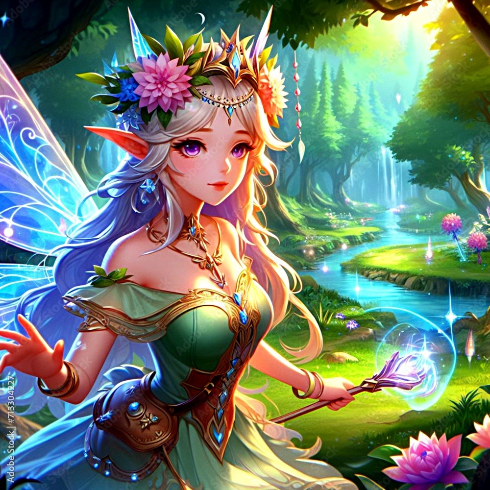 a young fairy living in a magical forest. game character