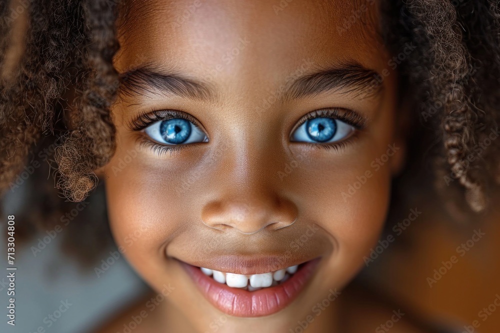 Close-up of a bright smiling African girl child showing off healthy white teeth Close-up of a bright smiling African girl child showing off healthy white teeth