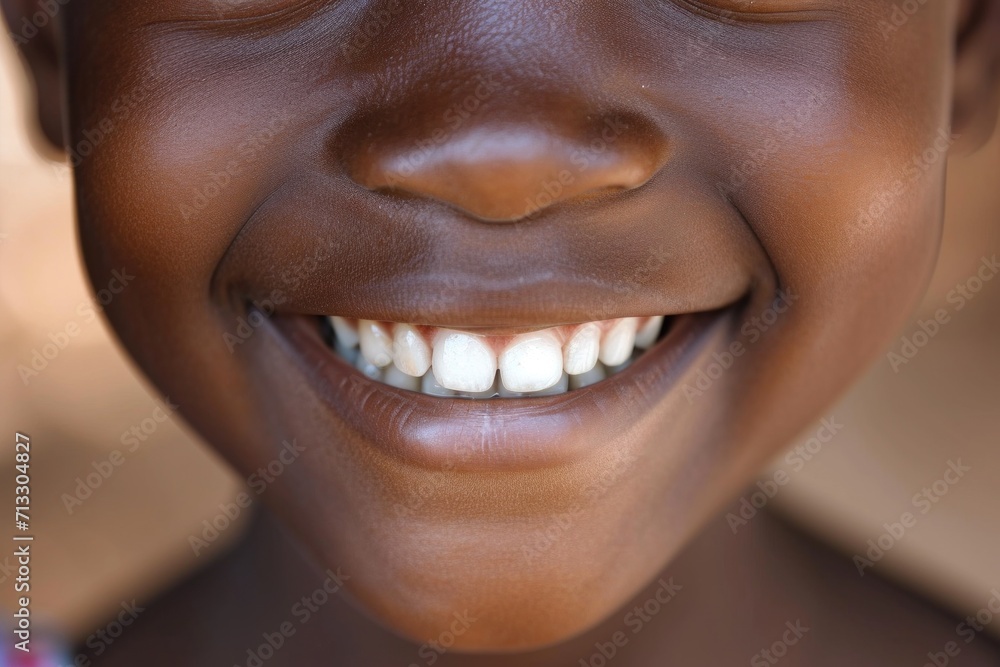 Close-up of a bright smiling African girl child showing off healthy white teeth Close-up of a bright smiling African girl child showing off healthy white teeth