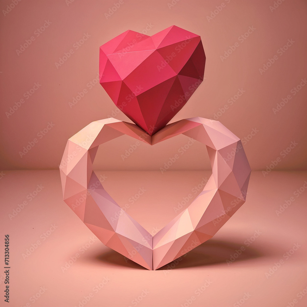 Low poly 3D image of heart shape - generated by ai Low poly 3D image of heart shape - generated by ai
