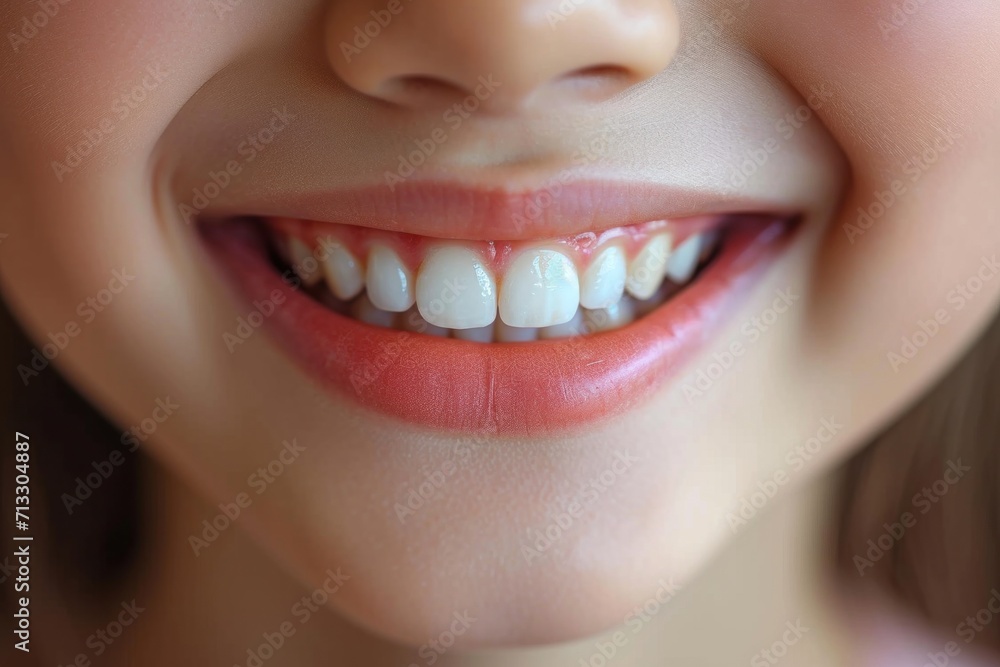 Close-up of a bright smiling Asian girl child showing off healthy white teeth Close-up of a bright smiling Asian girl child showing off healthy white teeth