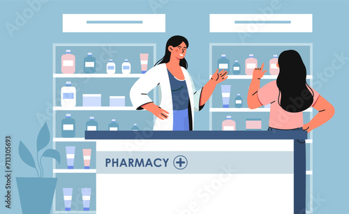 Woman buys medicine vector concept