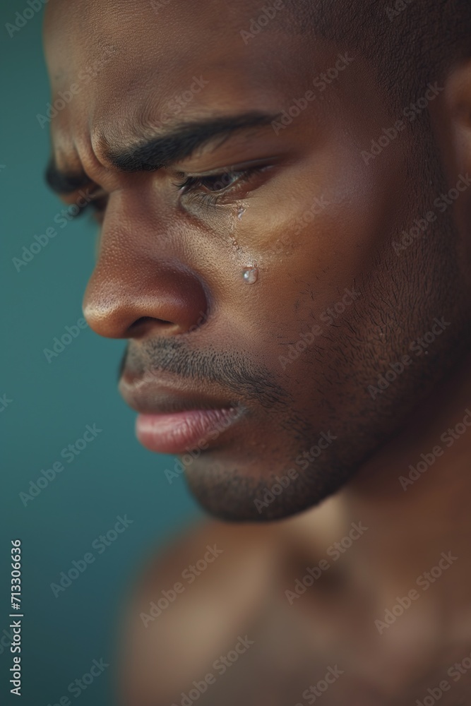 Young Man with Tear Drops on Face Showing Sadness and Emotion Young Man with Tear Drops on Face Showing Sadness and Emotion