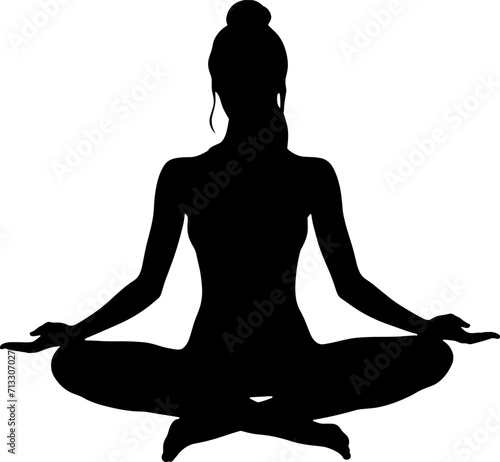Vector illustration the sign of a man or woman silhouette meditating. Practicing yoga. Yoga lotus pose, women wellness concept. AI generated illustration.