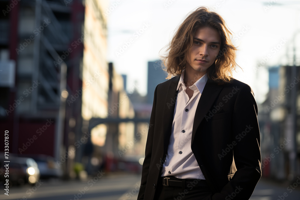 Generative AI image of a Stylish Young Man in the City Generative AI image of a Stylish Young Man in the City