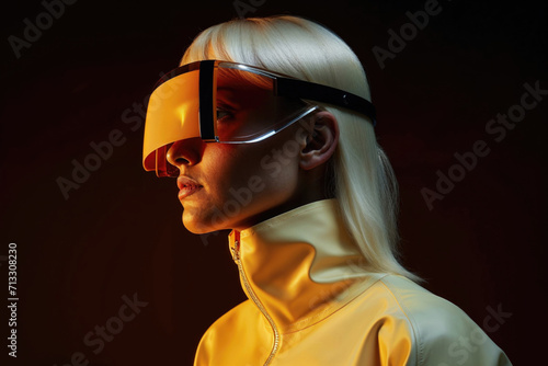 Generative AI image of a futuristic woman with visor © ADDICTIVE STOCK CORE