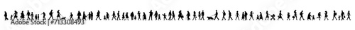 Vector illustration. a large set of silhouettes of different people walking down the street. In move. photo
