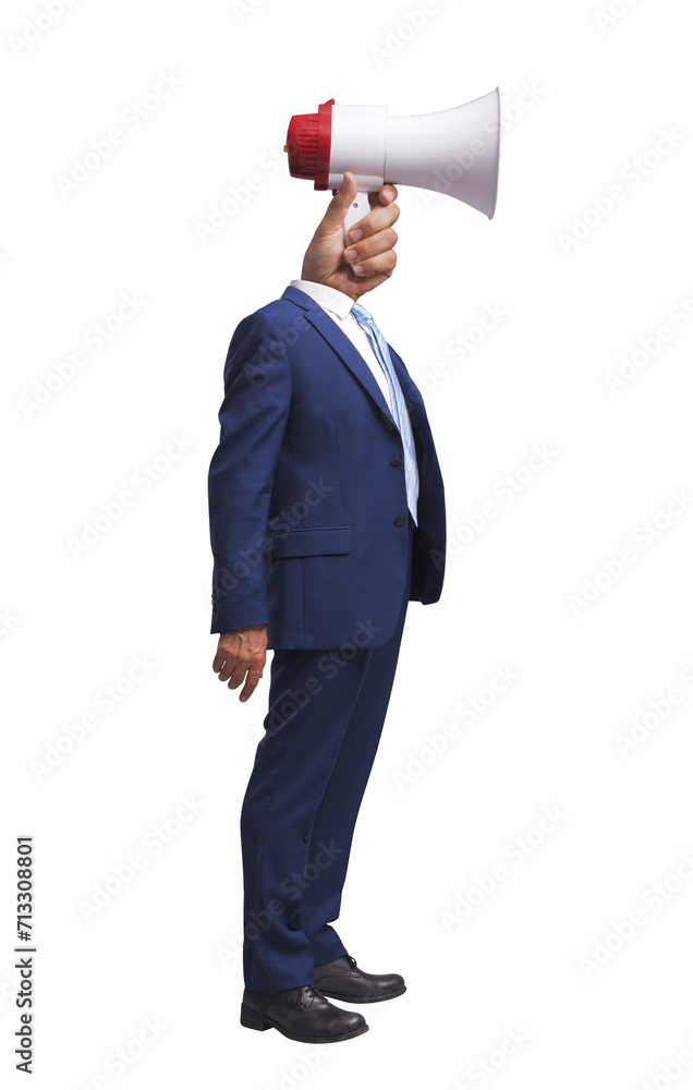 Businessman with megaphone in place of his head Businessman with megaphone in place of his head