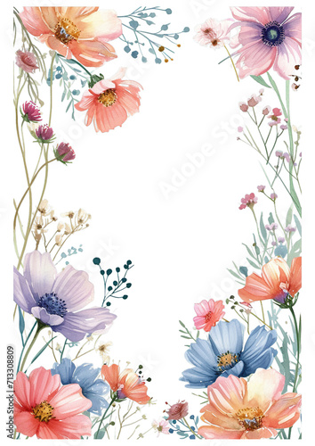 Water Color Pastel Flower and bloom, Wedding decorative perfect rectangle frame border Elegant Wedding Flower Frame in Soft Pastels