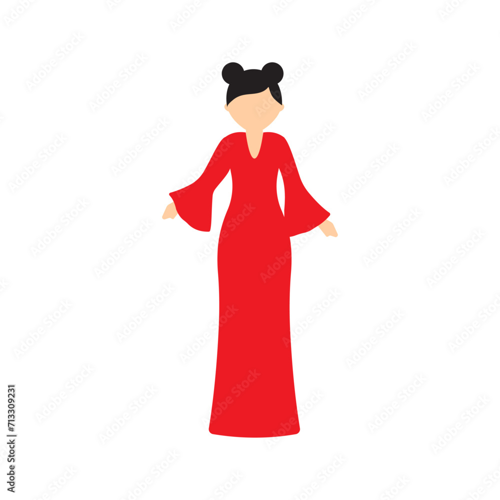 Faceless Chinese woman character on white background. Vector illustration