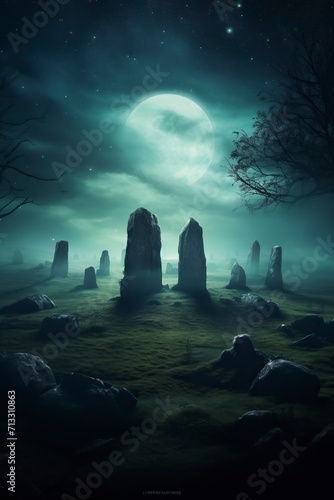 Ancient Celtic druid grove with ancient stone circles