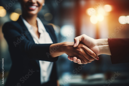 Generative AI image of business handshake in office setting