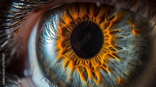 A captivating macro photograph highlighting the delicate texture and details of an iris, with soft lighting that accentuates the natural beauty and complexity of the eye, creating