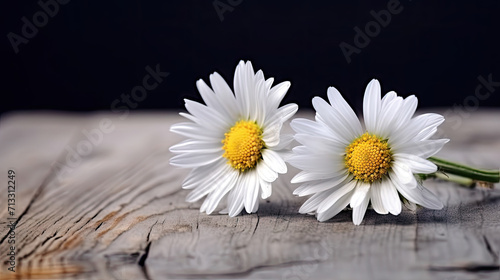 Daisy chamomile flowers on  wooden background