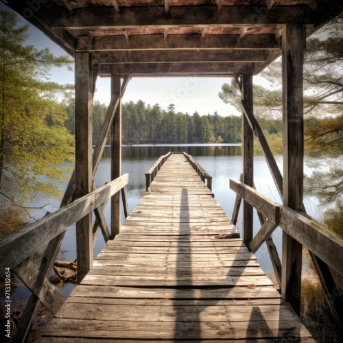 Wooden Pier on the Lake: Tranquil Scene, Scenic Beauty, Waterfront Serenity, Pier Reflection, Nature's Haven, Lake Landscape, Picturesque Backdrop, Idyllic Setting, Peaceful Retreat, Wooden Jetty © hisilly