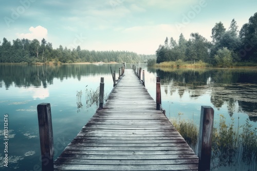 Wooden Pier on the Lake: Tranquil Scene, Scenic Beauty, Waterfront Serenity, Pier Reflection, Nature's Haven, Lake Landscape, Picturesque Backdrop, Idyllic Setting, Peaceful Retreat, Wooden Jetty 