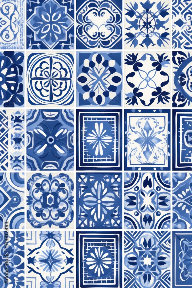 Indigo aperiodic geometric seamless patterns for hydraulic tile