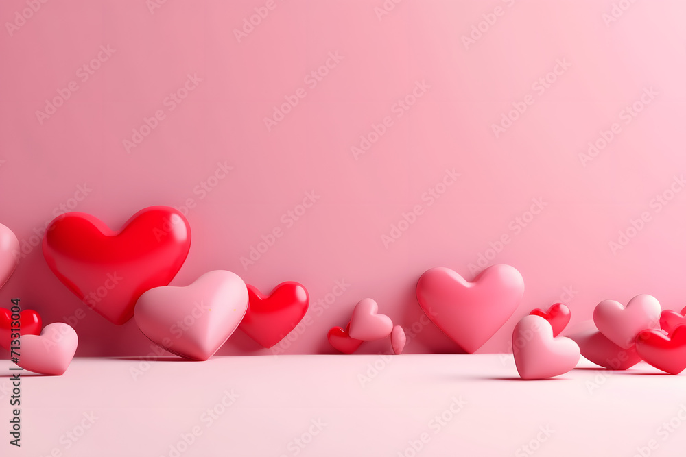 Greeting Card for Valentine's Day 3d heart background empty space Ai Generated