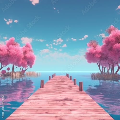 Wooden Pier on the Lake: Tranquil Scene, Scenic Beauty, Waterfront Serenity, Pier Reflection, Nature's Haven, Lake Landscape, Picturesque Backdrop, Idyllic Setting, Peaceful Retreat, Wooden Jetty  © hisilly