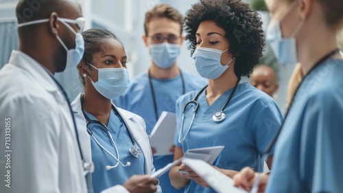 Diverse medical professionals collaborate in the face of pandemic chaos, finding ways to eliminate the virus in a pandemic