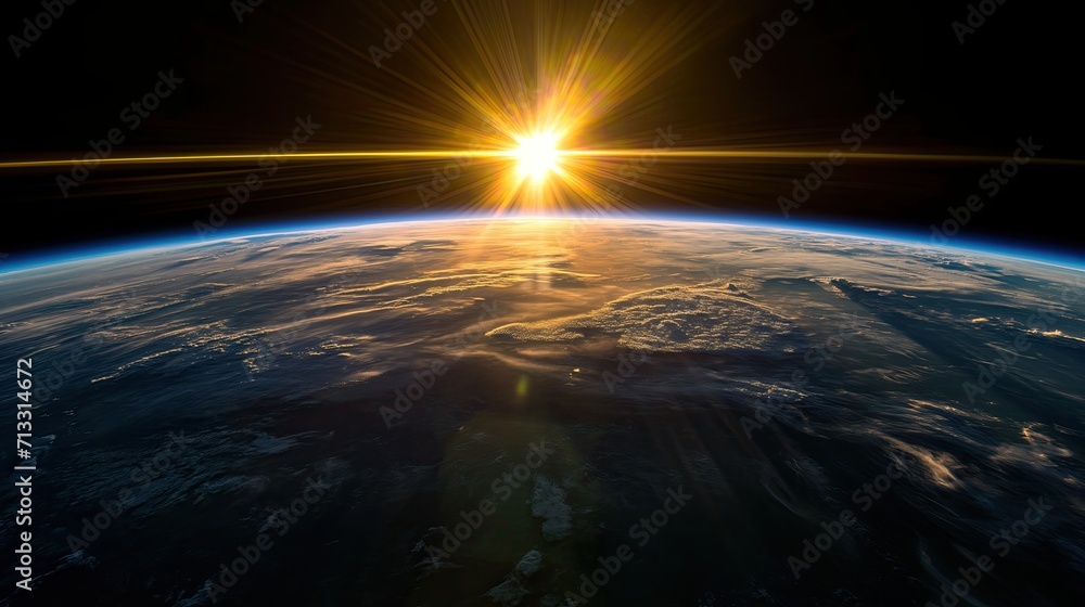 View of planet Earth on the background of sunrise
