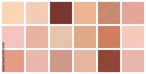 Creative vector illustration of human skin tone color palette set isolated on transparent background.