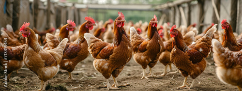 Fotografija Chickens broilers on the farm. Selective focus. Generative AI,