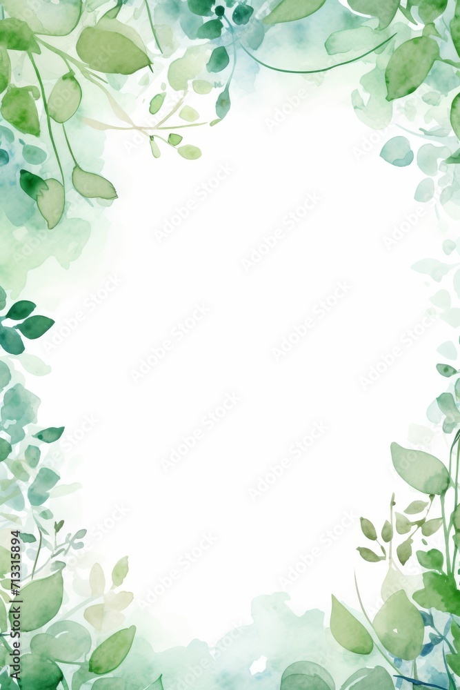 Green Leaves Watercolor Painting on White Background