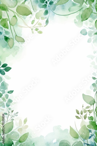 Green Leaves Watercolor Painting on White Background