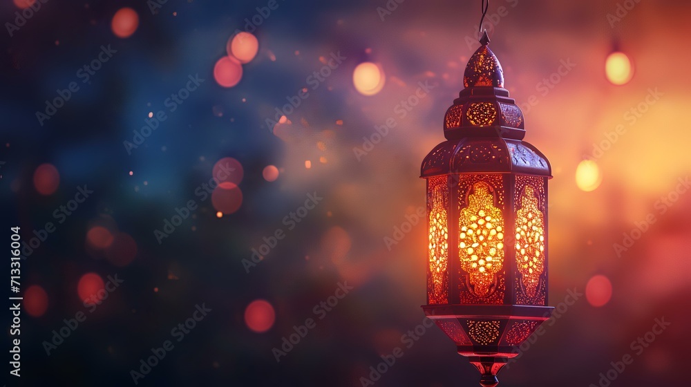 Arabic lanterns on bokeh background. Ramadan Kareem.