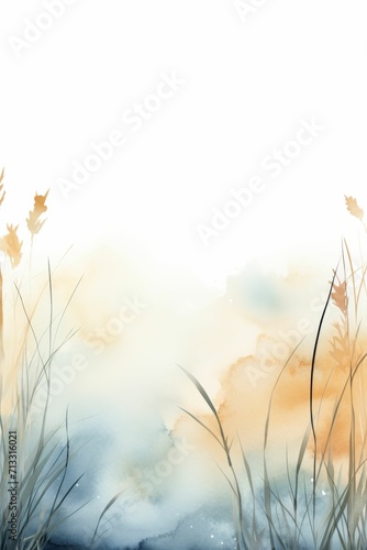 Grass and Water Painting on White Background