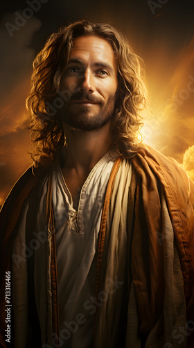 Cinematic Jesus Christ  Against the background of fire