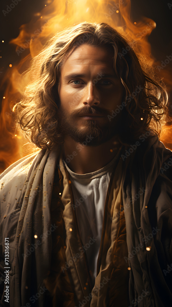 Cinematic Jesus Christ, Against the background of fire