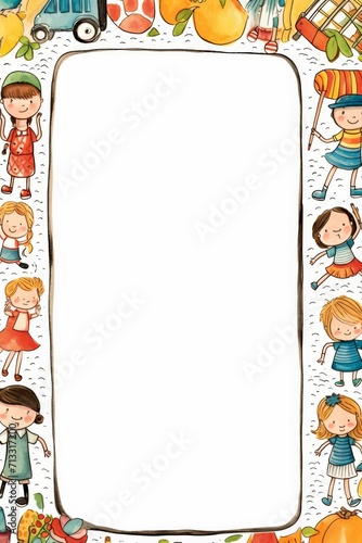 Children and Fruits in Picture Frame