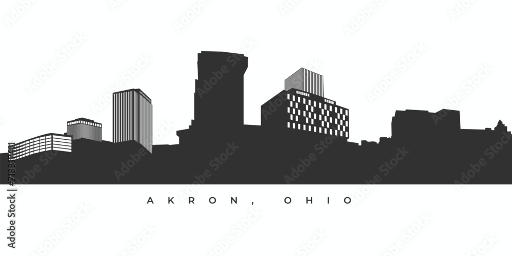 Akron city skyline silhouette illustration. Ohio skyscraper high building in vector