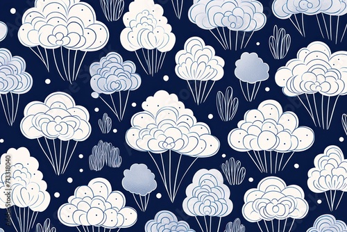 Ivory indigo and cloud cute square pattern