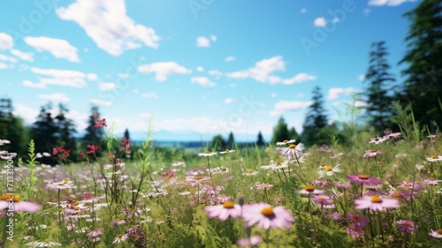 A tranquil scene of a peaceful meadow with wildflowers swaying in the breeze -Generative Ai