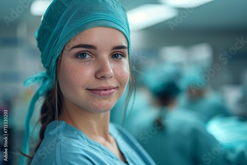Photo of youthful medical attendant in operating unit.